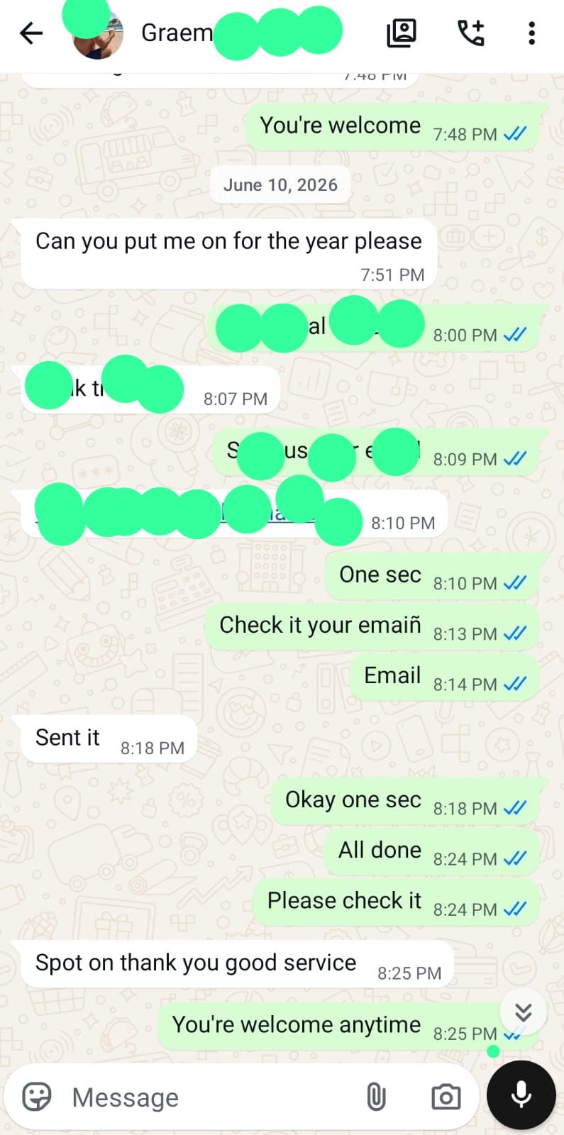 Customer WhatsApp Review
