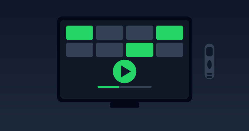 IPTV Apple TV UK streaming interface with live channel grid and play button